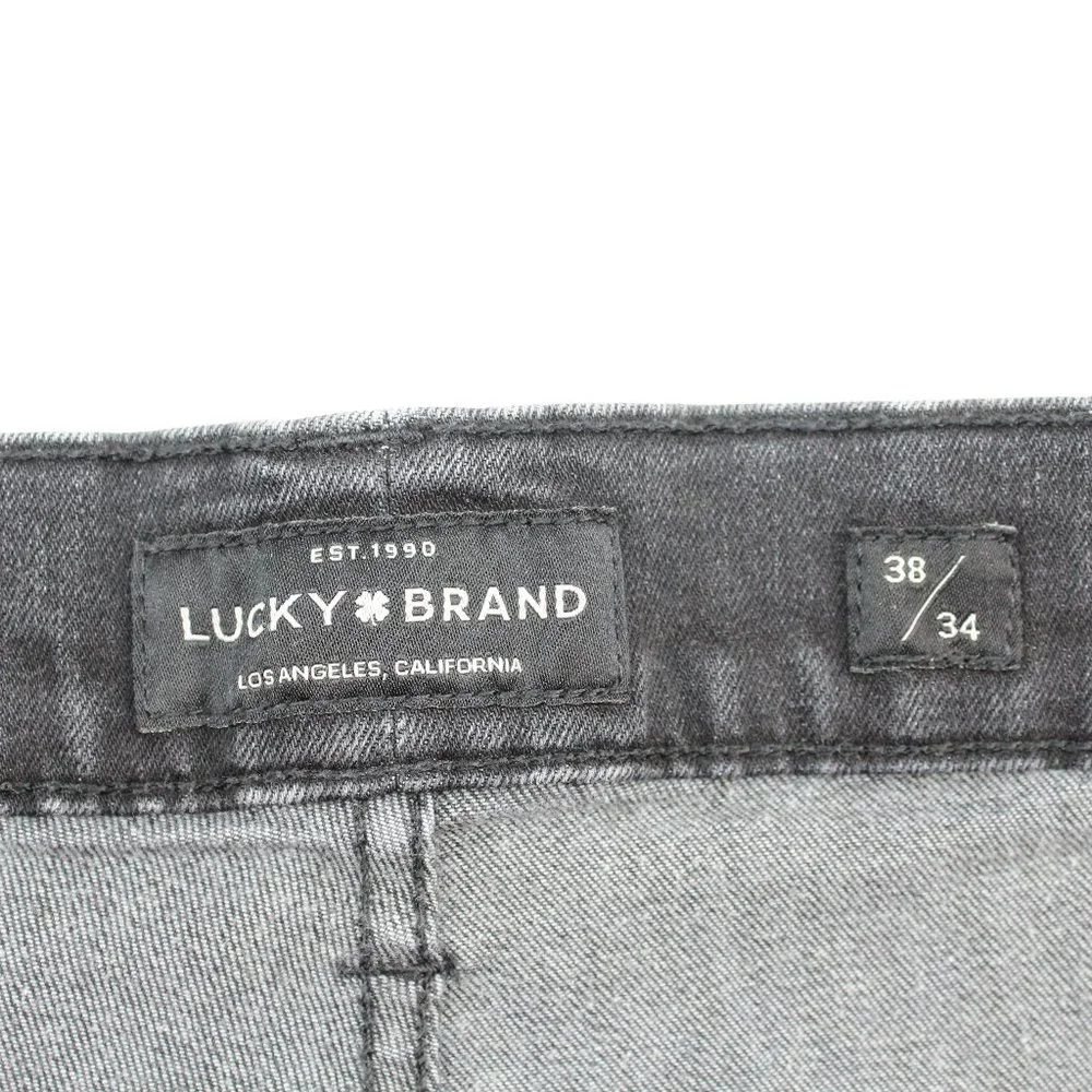Lucky Brand 37 X 33 Athletic Fit Black Flex Straight Leg Distressed Denim Jeans - Picture 8 of 11